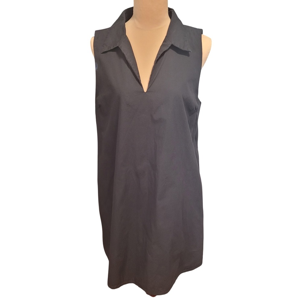 Sugarlips‎ Black 100% Cotton Sleeveless Shift Dress L Pockets Coastal Minimalist